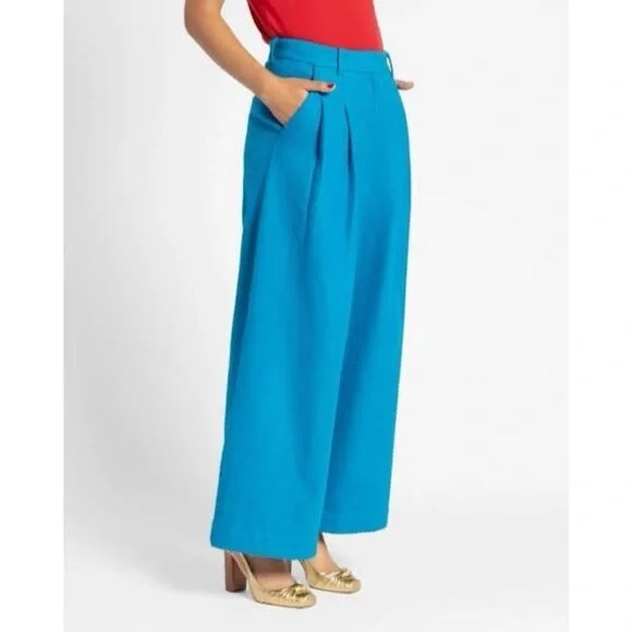 Frances Valentine Bossy Pant Wide Leg Wool Turquoise Size 4 NWT - Picture 2 of 9